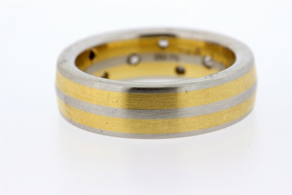 18K Gold and Platinum Diamond Band - image 6