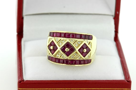 14K Yellow Gold Ruby and Diamond Lattice Ring - image 10