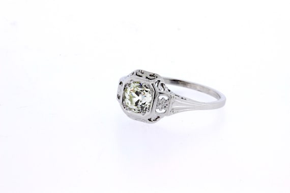 Floral Diamond Solitaire 14K White Gold Ring Fili… - image 2