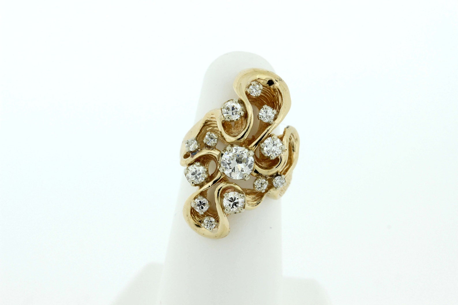 14K Yellow Gold Swirling Ribbion Diamond Ring 1.2ct Estimated - Etsy