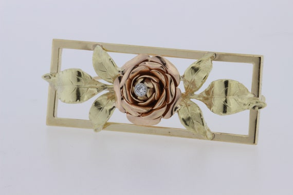 14K Rose Gold and Yellow Gold Rose Brooch  - image 8