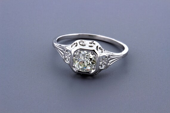 Floral Diamond Solitaire 14K White Gold Ring Fili… - image 8
