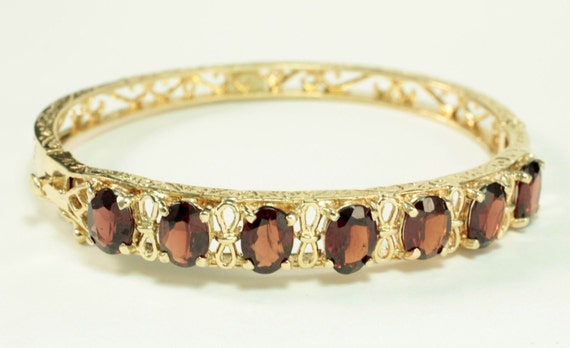 14K Gold Hinged Bracelet with Oval Garnets  - image 3