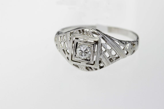 14K Gold Ring with Square Head with Lattice and D… - image 5