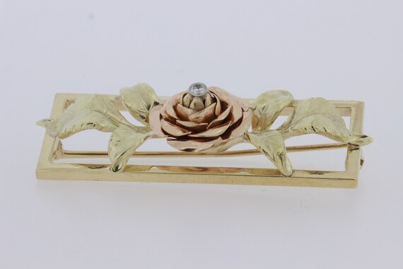 14K Rose Gold and Yellow Gold Rose Brooch  - image 7