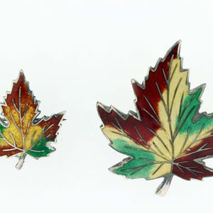 Silver and Enamel Maple Leaf Brooch Set