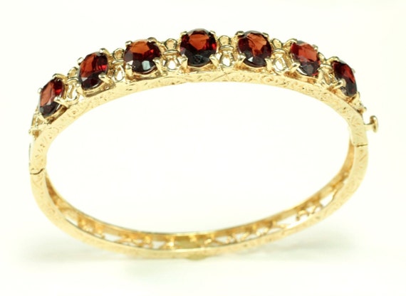 14K Gold Hinged Bracelet with Oval Garnets  - image 2