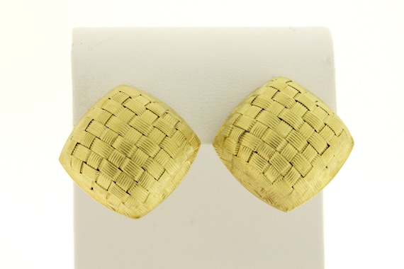 Tight weave Basket woven Style 18K Square Puffed … - image 1