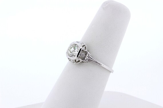 Floral Diamond Solitaire 14K White Gold Ring Fili… - image 6
