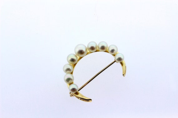 14K Yellow Gold Pearl Brooch Moon or Crescent Sha… - image 6