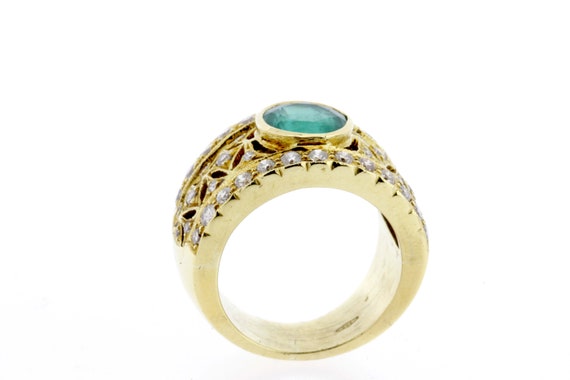 Stunning Vivid Green Emerald and Diamond Ring 18K… - image 3