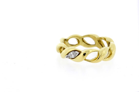 Woven 18K Yellow Gold Ring with Platinum Set .15c… - image 3