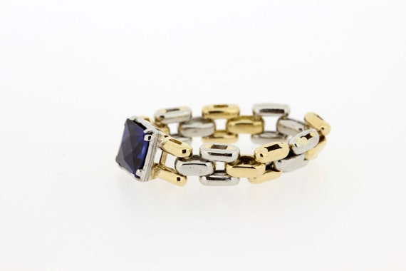 Gold Large Link Ring with Synthetic Sapphire  - image 4