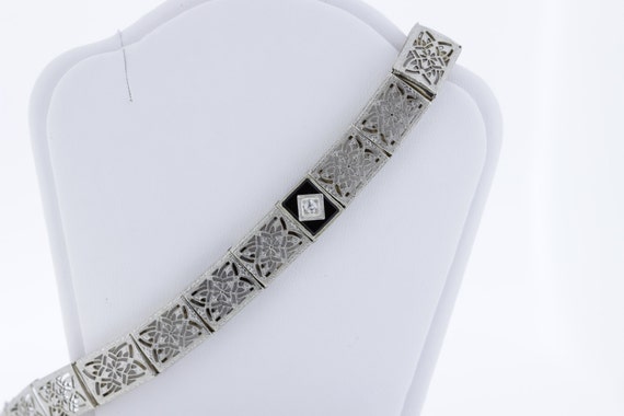 Platinum and 14K Gold Onyx and Diamond Bracelet - image 3