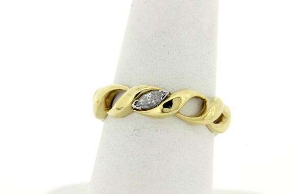 Woven 18K Yellow Gold Ring with Platinum Set .15c… - image 4