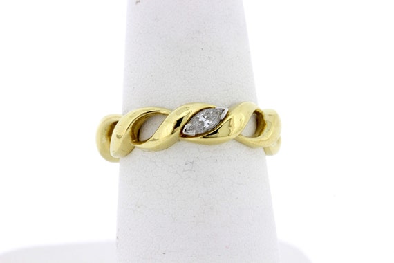 Woven 18K Yellow Gold Ring with Platinum Set .15c… - image 5