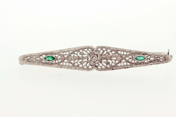 14K Brooch with Diamond Center and Emerald Accent… - image 1