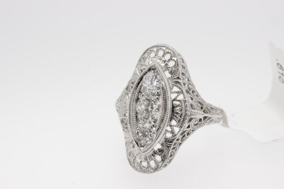 Ladies 14k White Gold Filigree and Diamond Ring - image 1