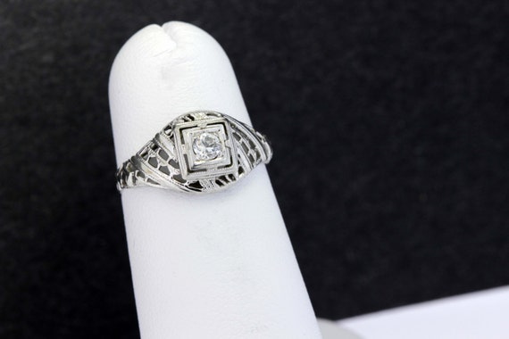 14K Gold Ring with Square Head with Lattice and D… - image 1