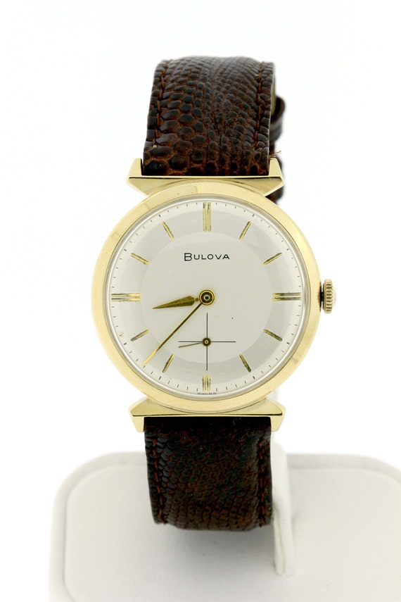 14K Yellow Gold Vintage Bulova Men's Wrist Watch … - image 2