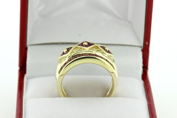 14K Yellow Gold Ruby and Diamond Lattice Ring - image 3