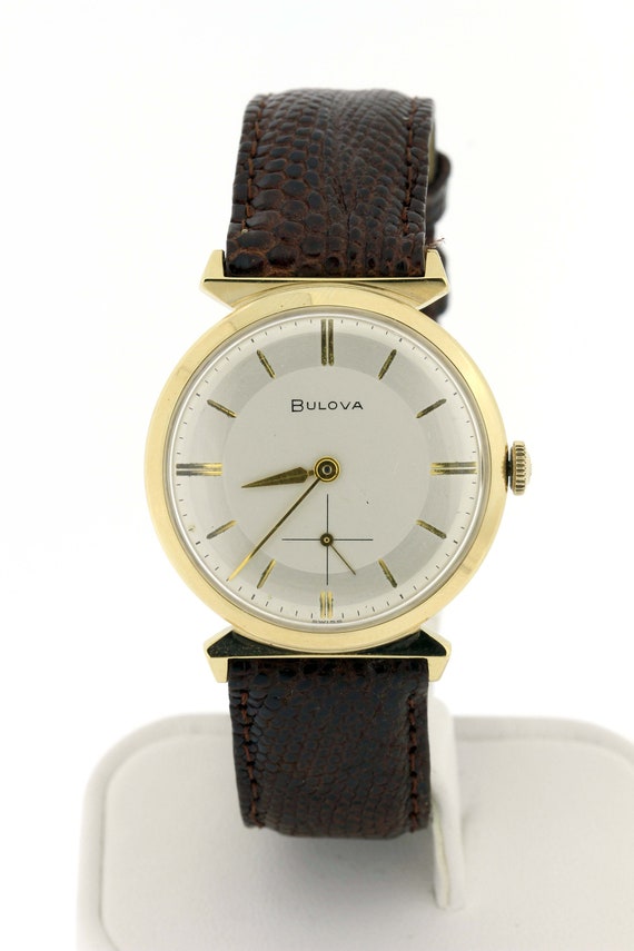 14K Yellow Gold Vintage Bulova Men's Wrist Watch … - image 8