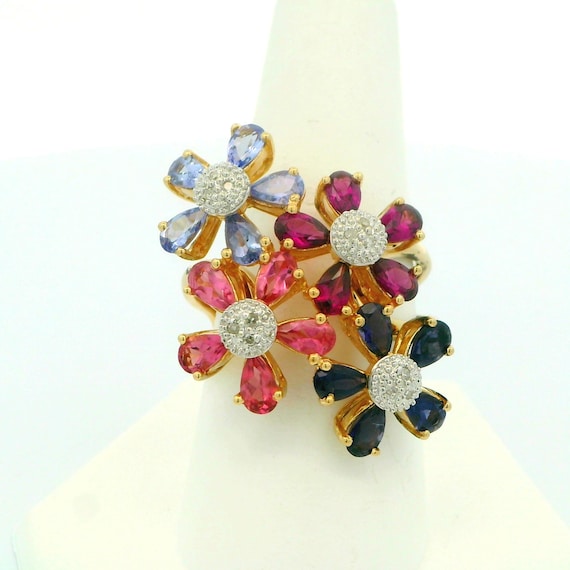 14K Cluster Floral Ring - image 1