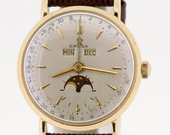 14K Vintage Omega Wrist Watch With Moon 