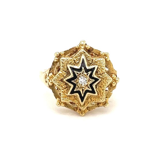 Vintage 14k Gold Black Enamel Ring - image 1