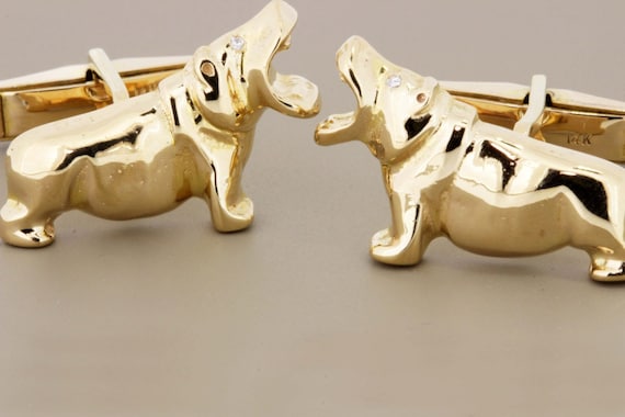 Hippo Cuff Links 14K Gold - image 1