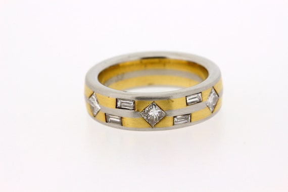 18K Gold and Platinum Diamond Band - image 1