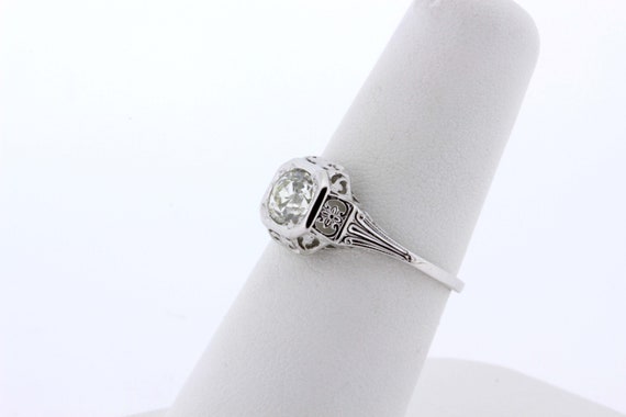 Floral Diamond Solitaire 14K White Gold Ring Fili… - image 4