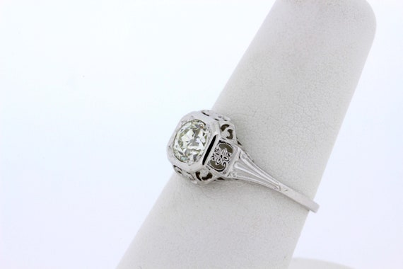 Floral Diamond Solitaire 14K White Gold Ring Fili… - image 3