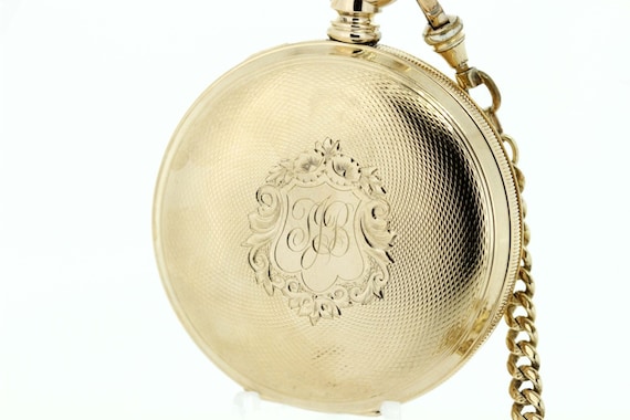 14K Gold Elgin Pocket Watch with Chain and Fob - image 1