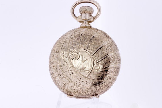 14K Gold Engraved Pocket Watch with Sparrows, Sai… - image 1