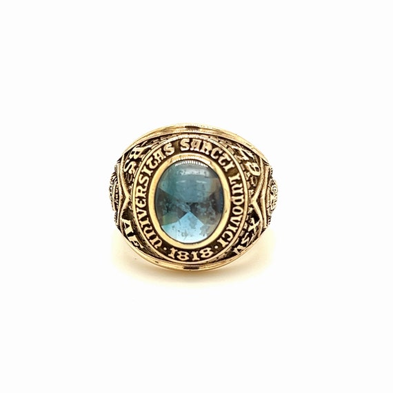 1967 10K Gold Class Ring with Blue Accent - image 3