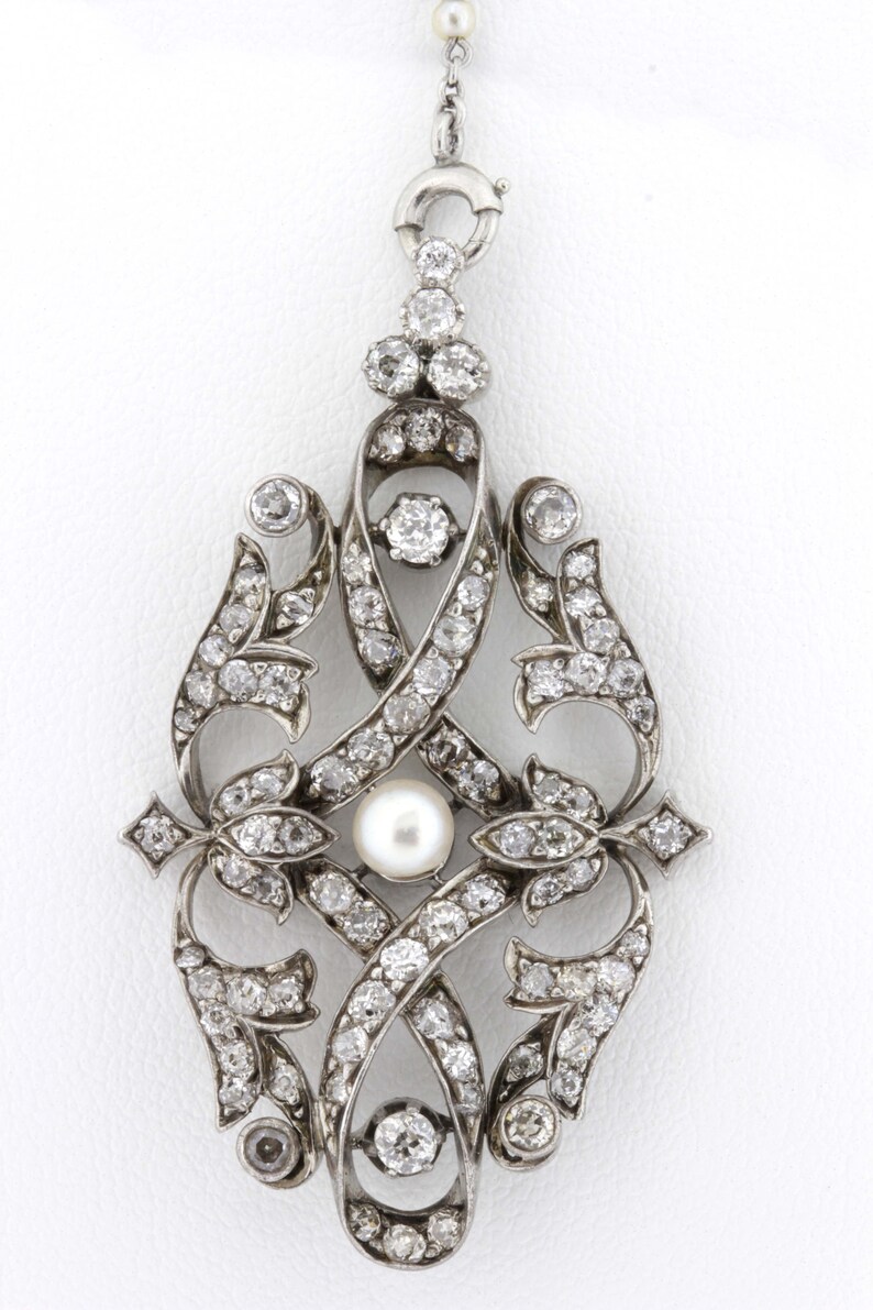 Vintage Platinum Pendant With Diamonds and Pearl With Chain - Etsy