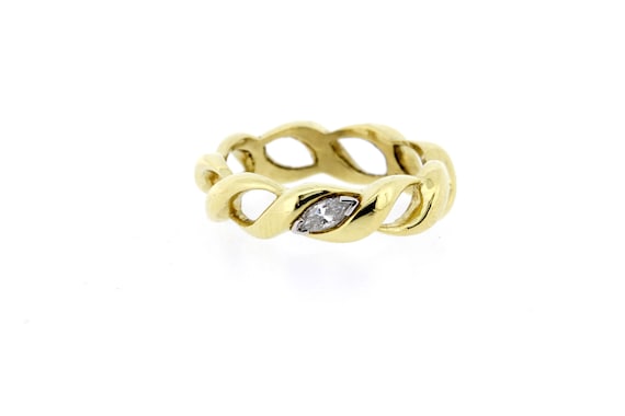 Woven 18K Yellow Gold Ring with Platinum Set .15c… - image 2