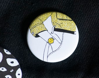 SAD O'Clock pinback button - Sad Smiley Face - 1 1/2 inch pin back button. Quirky smile face illustration original  accessory