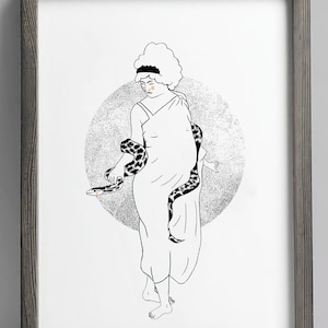 Schlangenbeschwörer Feminine Art Print - Digital illustrierte Kunst im Tattoo-Stil, 8,5 x 11 Druck auf mattem Karton. UNGERAHMT, Schlangen-Tattoo-Print