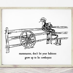 Les mamans ne laissent pas vos bébés devenir des cow-boys, impression illustrée 8,5 x 11 pouces sur du papier cartonné mat. Impression sans cadre. Art drôle de cow-boy