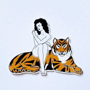 Tiger Lady sticker by Tricia Robinson - Check description for size  - Cute Tiger sticker - Tattoo style sticker - Tiger Water bottle sticker