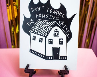 MINI PRINT, Wohnungskrise und Tenant Union inspirierter Druck - Illustriertes Wohnen ist ein Menschenrecht Kunst, 5x7 ungerahmter Druck - Wohnen für alle