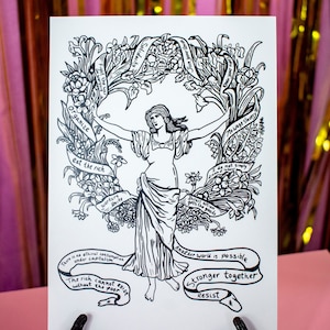 MINI PRINT, remake of a Garland for May Day -  solidarity print - pro union art , 5x7 unframed mini print. workers of the world unite!