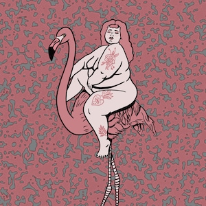 Impression d'art mignon flamant rose - Illustration numérique en noir et blanc, 8,5 x 11 pouces sur papier cartonné mat - Facile à encadrer !