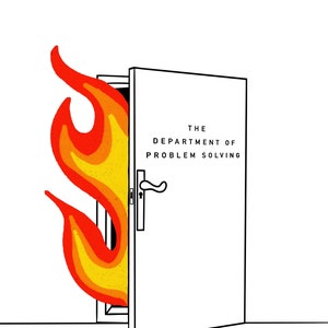 Impresión de arte del Departamento de resolución de problemas: impresión digitalmente ilustrada de 8,5 x 11 en cartulina mate. Impresión de humor sarcástico - Sin marco