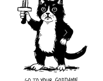 Union Member Cat Art Print - 8.5x11 print, digitally illustrated on matte cardstock. Pro labor movement art print.