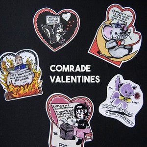 COMRADE valentines - Appreciate your community and tell your comrades you love them. 5 illustrated valentines on cardstock. NOT stickers.