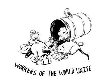 Workers of the World Unite Art Print - 8.5x11 print, digitally illustrated on matte cardstock. Pro labor movement art print.