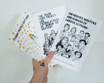 3 zine pack - Physical Copies - Three written & illustrated zines by Tricia Robinson - On resiliency, labour activism, capitalism, adversity